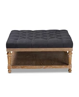 Baxton Studio Kelly Modern and Rustic Grey Linen Fabric Upholstered Greywashed Wood Cocktail Ottoman