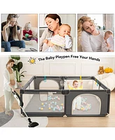 Comomy Baby Playpen, 63x63'' Extra Large Baby Playard, Kids Activity Center with Anti-Slip Base, Safety Play Yard for Infants Toddlers