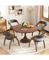 Gymax Dining Chair Set of 4 w/ Padded Cushion Curved Back Arched Rubber Wood Legs