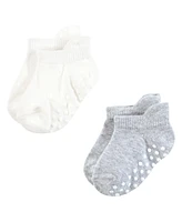 Touched by Nature Baby Boys Organic Cotton Socks with Non-Skid Gripper for Fall Resistance, Blue Neutral, 0-6 Months