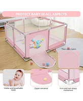 Comomy Baby Playpen Play Yard Portable 4 Panel Baby Safety Playpen for Infant Toddler