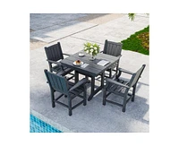 5-Piece Hdpe Plastic Patio Outdoor Dining Set with Arm Chairs in Black
