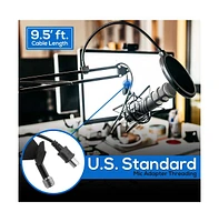 Pyle Adjustable Scissor Arm Microphone Stand with Usb Cable, Shock Mount, and Desk Clamp