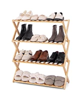 Gouun 4-Tier Foldable Bamboo Shoe Rack with Slatted Shelves