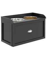 PawHut Dog Feeding Station w/ Storage Drawer, 2 Elevated Bowls,