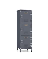 Gouun Metal Storage Locker with 3 Lockable Doors and Adjustable Feet