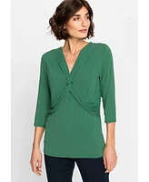 Olsen Women's 3/4 Sleeve Criss Cross Neck Tee