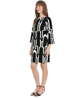 London Times Petite Geo Print 3/4-Sleeve Shift Dress