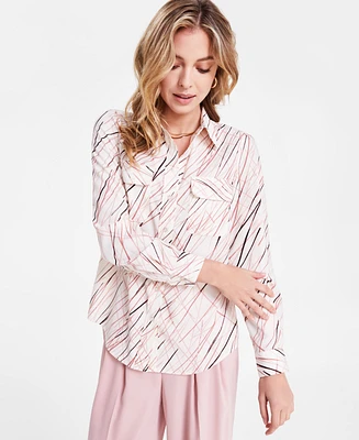 Bar Iii Women's Graphic Line Print Blouse, Exclusively at Macy's