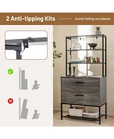 Gouun Freestanding File Cabinet with Charging Station and 3-Tier Open Shelves