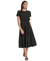 Calvin Klein Women's Tulip-Sleeve Tie-Waist A-Line Dress