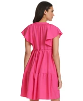 Calvin Klein Women's Split-Neck Tiered A-Line Dress