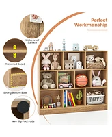 Gouun 41 inches Wooden Toy Storage Organizer with 10 Cubes for Kids