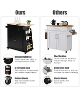 Gouun Rubber Wood Countertop Rolling Kitchen Island Cart