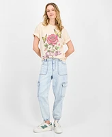 Rebellious One Juniors' Rose Butterfly Graphic-Print Cotton T-Shirt