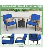 Gouun 2 Pieces Patio Metal Chairs with Seat and Back Cushions for Yard
