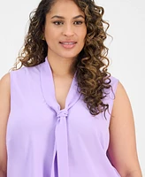 Kasper Plus Sleeveless Tie-Neck Blouse