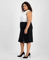 Kasper Plus Double Slit Pencil Skirt