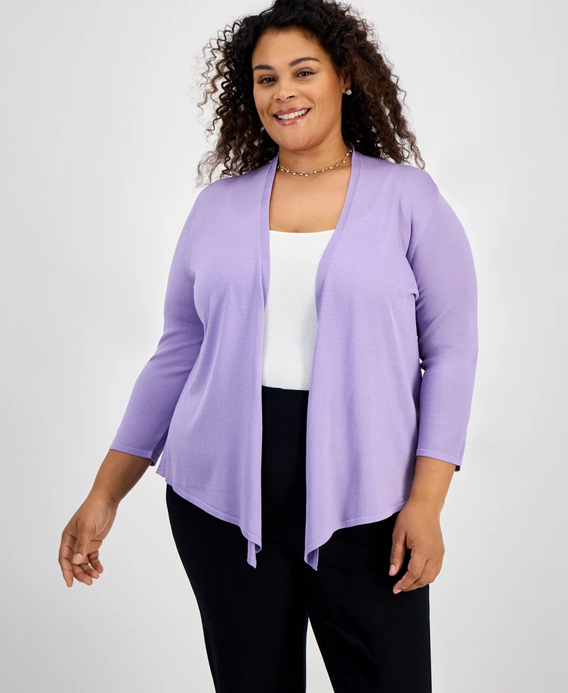 Kasper Plus 3/4-Sleeve A-Line Cardigan