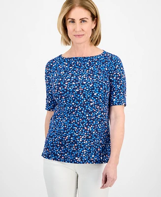 Style & Co Petite Wildflower Elbow-Sleeve Tee, Exclusively at Macy's