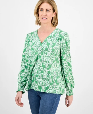 Style & Co Petite Gram Floral Long-Sleeve Top, Exclusively at Macy's
