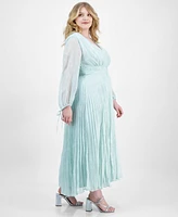 Taylor Plus Shimmering Floral Pleated Chiffon Maxi Dress