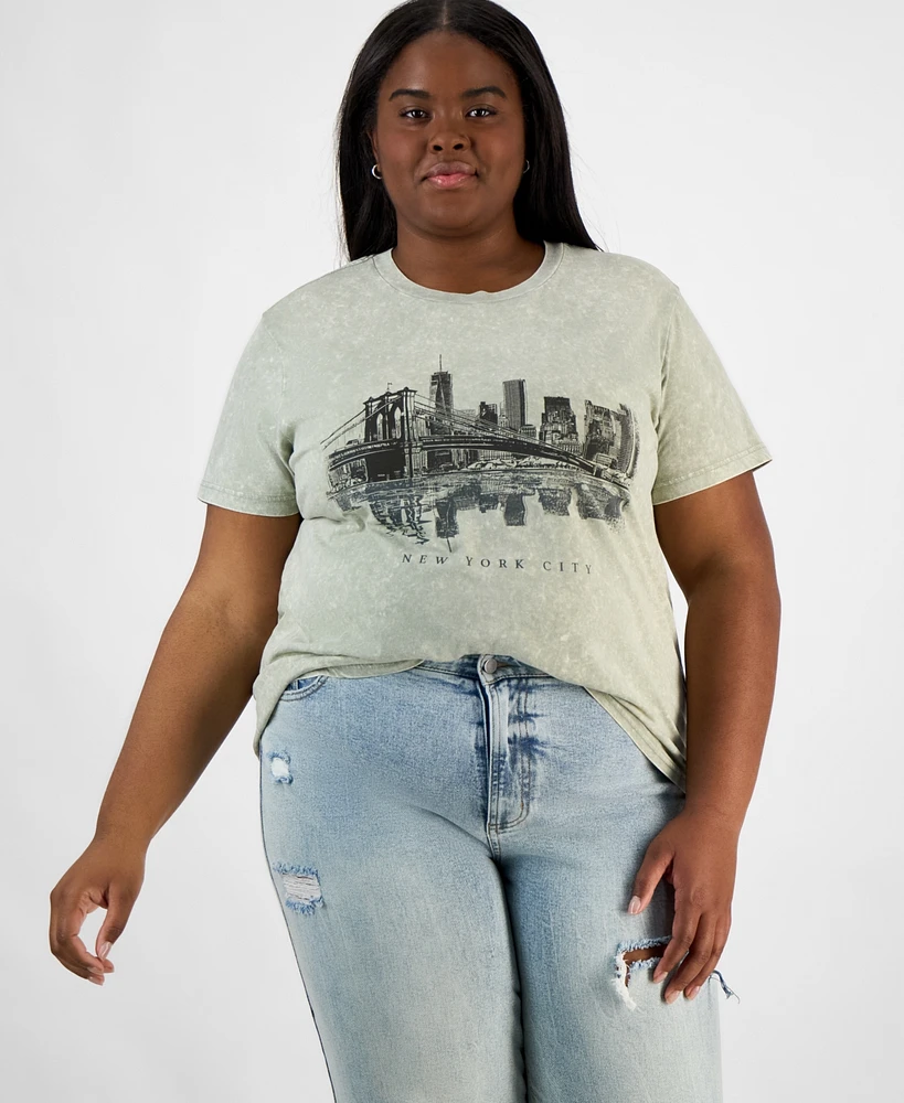 Rebellious One Trendy Plus Nyc Skyline Graphic T-Shirt