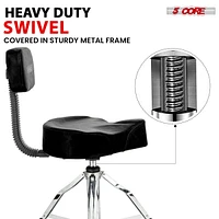 5 Core Drum Throne with Backrest Thick Padded Adjustable Guitar Stool Motorcycle Style Saddle Music Chair Seat for Adult Drummers