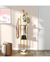 Unho Freestanding Coat Rack: Hall Tree Clothes Hangers with Marble Base for Entryway Bedroom