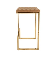 LeisureMod Quincy Quilted Stitched Leather Bar Stools With Gold Metal Frame