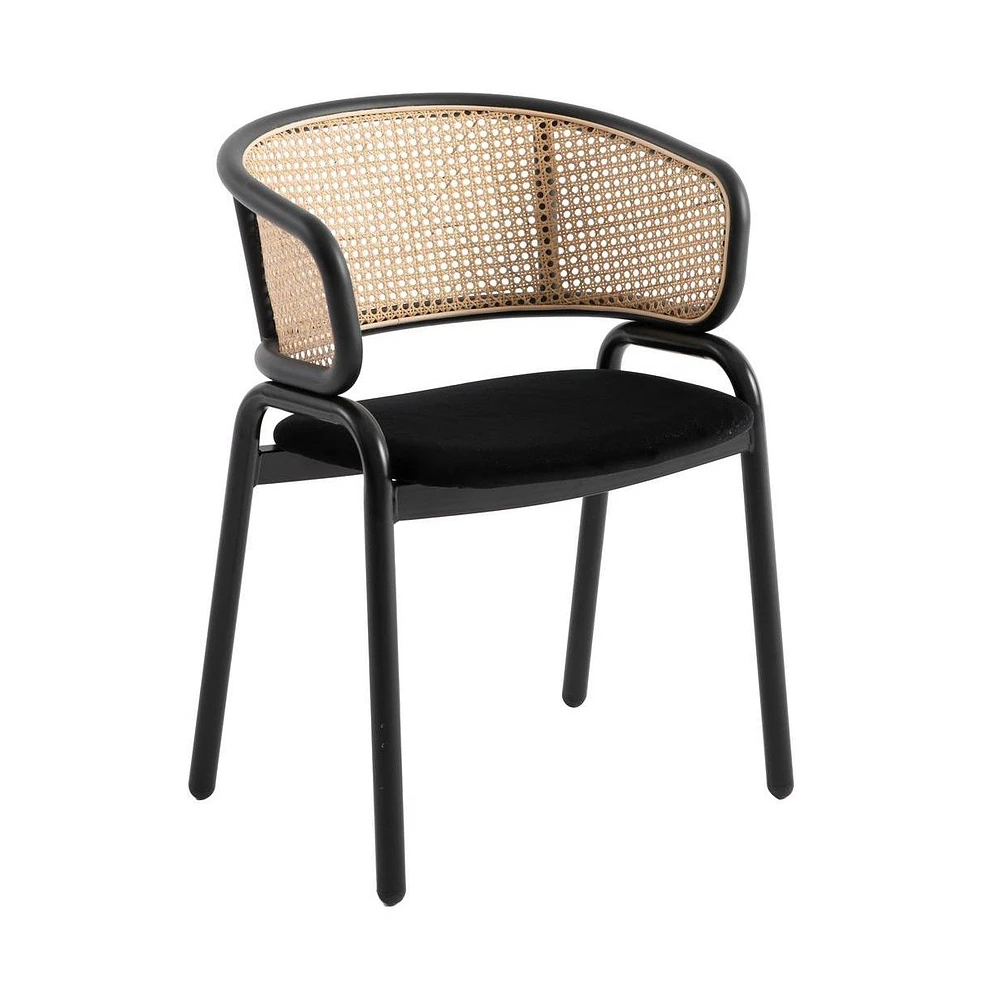 LeisureMod Dining Chair With Stainless Steel Legs Velvet Seat and Wicker Back