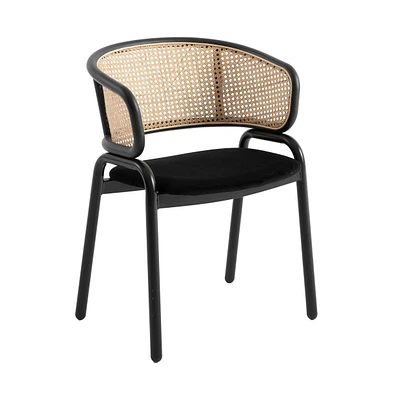 LeisureMod Dining Chair With Stainless Steel Legs Velvet Seat and Wicker Back