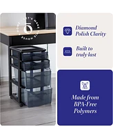 Homz Tall Solid Plastic Drawer Medium Storage Cart with Caster Wheels