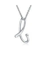 Bling Jewelry Abc Script Letter Alphabet Initial Pendant Necklace .925 Sterling Silver 18 Inch
