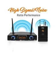 Pyle Wireless Belt-Pack Microphone System with 2 Headsets, 2 Lavalier Mics, Usb Powered Receiver