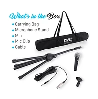 Pyle Dynamic Microphone Kit with Metal Stand, Carry Bag, Xlr Cable & Mic Clip