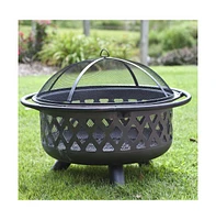 Slickblue 36-inch Fire Pit with Grill Grate Spark Screen Cover