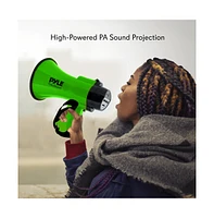 Pyle 30-Watt Portable Megaphone with Siren, Adjustable Volume, Lightweight, Battery Operated Green Bullhorn