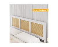 gaomon King Size Rattan Bed Frame with Headboard, White Boho Cane Platform Bed Frame with Strong Metal Slat, Noise Free