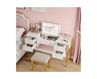 gaomon 47" Makeup Vanity Desk with Flip Top Mirror and Lights, 3 Lighting Mode, 3 in 1 Vanity Table with 5 Drawers