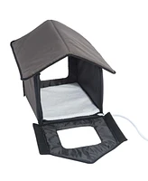 Slickblue Heated Outdoor Cat House with Lamb Wool Padded Cats Bed