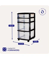 Homz Plastic 4 Drawer Medium Home Storage Container, Clear Drawers & Black Frame