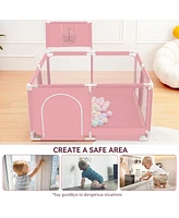 Comomy Baby Playpen Outdoor Indoor Play Yard 7 Panel Baby Safety Playpen for Infant Toddler with Basketball Hoop