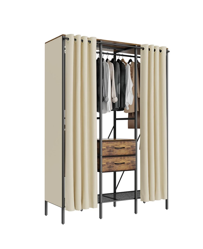 Unho Dust-Proof Clothes Rack: Heavy Duty Clothes Rack with Closet Curtain Shelves Drawers