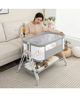 Gymax Baby Bedside Sleeper Bassinet Bed Folding Portable Adjustable Crib w/ Storage