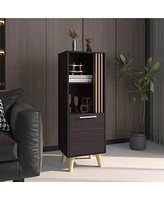 Orrin Storage Cabinet, 1 Door, 2 Shelves, Black / Natural Oak