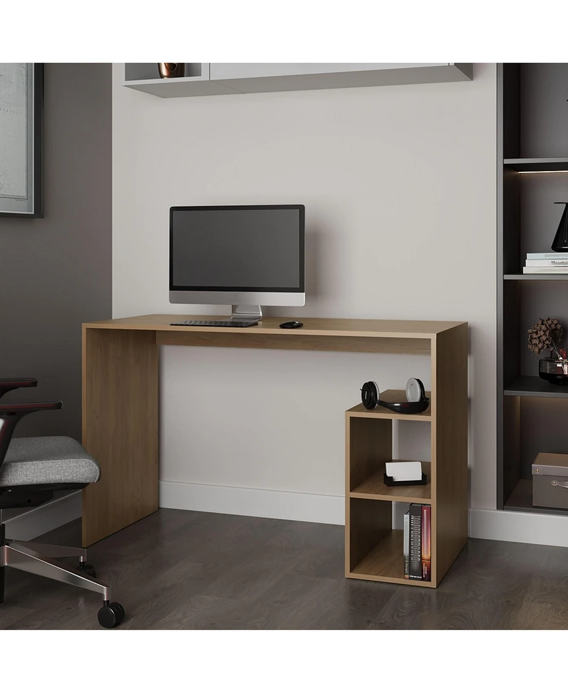 Fm Furniture Sanders Computer Desk in Melamine with Open Storage, Natural Oak