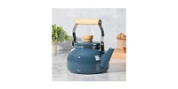 Slickblue 1.5 Qt. Steel Teapot Kettle w/ Glossy Enamel Coating and Wood Handle