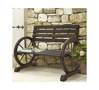 Slickblue 2 Person Farmhouse Wagon Wheel Wooden Bench