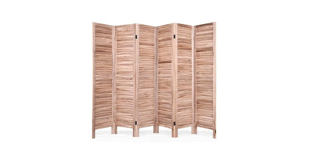 Slickblue 6-Panel Classic Louver Slatted Room Divider Screen Wood Finish